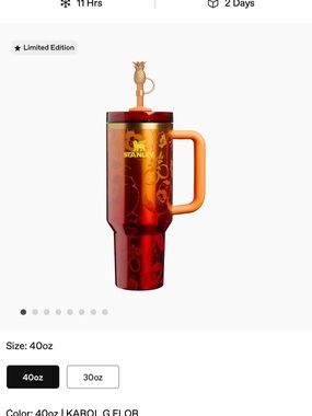 Karol G Stanley 40oz Tumbler in Red & Orange Gradient with Floral Accent